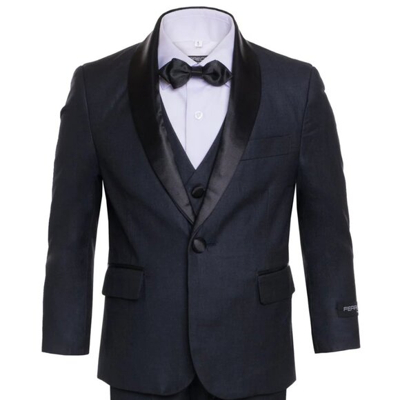 Boys Vested Shawl Collar Tuxedo in Navy - Picture 1 of 2